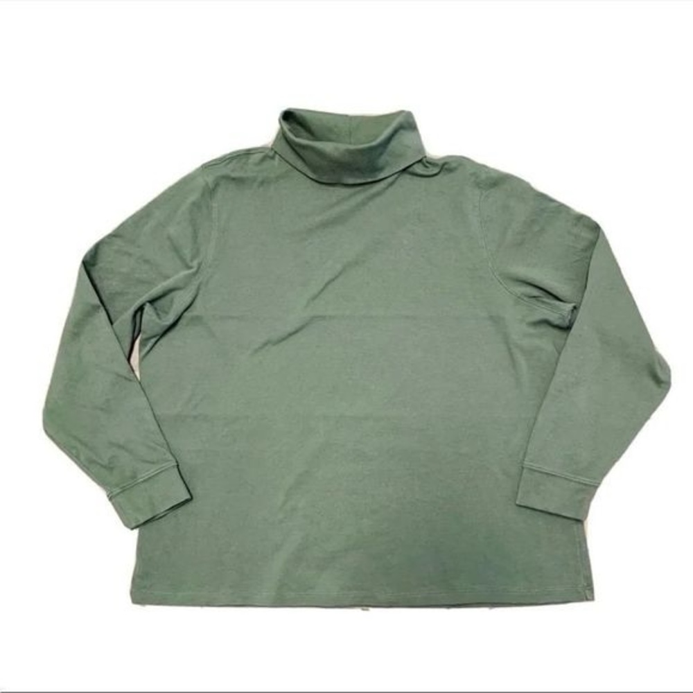 LL Bean Womens Size 1XL Reg Green Turtleneck Top Soft Cotton Long Sleeve Shirt